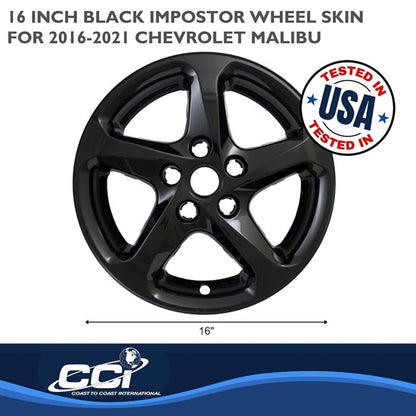 Chevrolet Malibu 16-21 (16"/ 5 Spoke) Impostor Wheel Skins- Gloss Black (IMP394BLK)